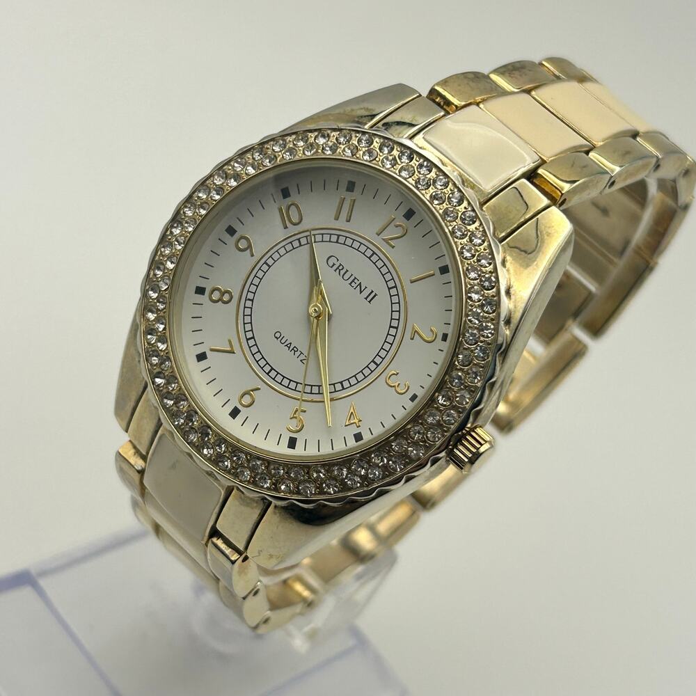 Women's Gold-Tone Crystal Bezel Watch - White Dial